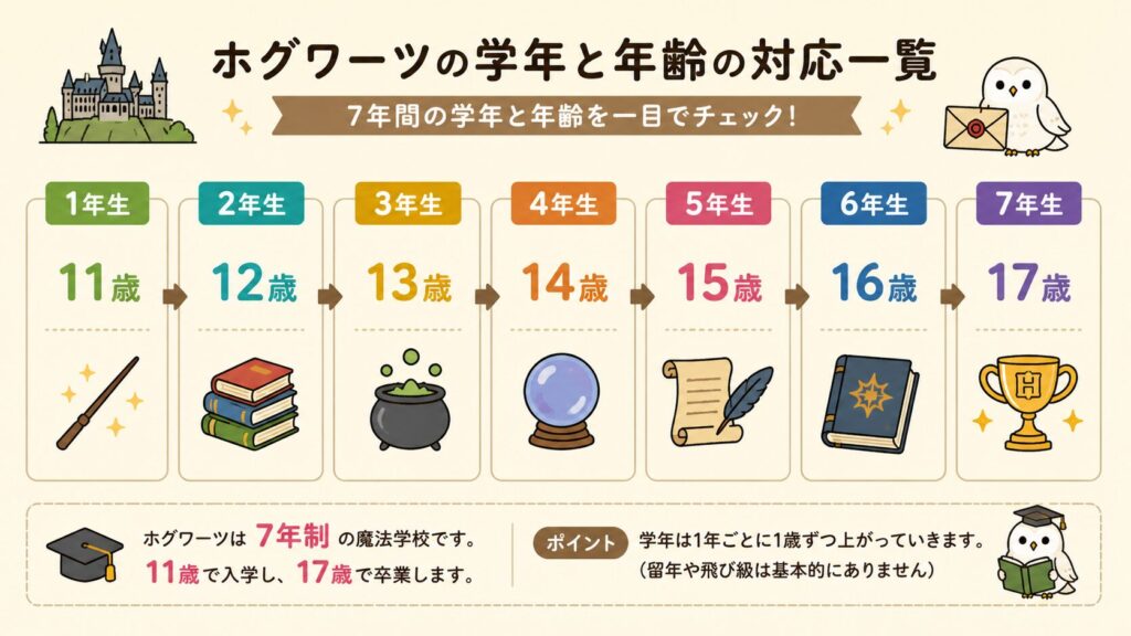 ホグワーツの学年一覧