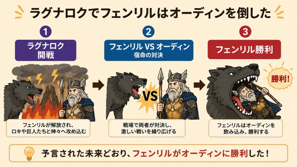 ラグナロクでのフェンリルとオーディンの戦い