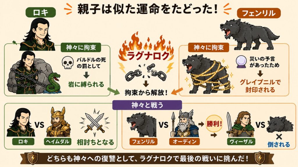 ロキとフェンリルのラグナロクでの戦い