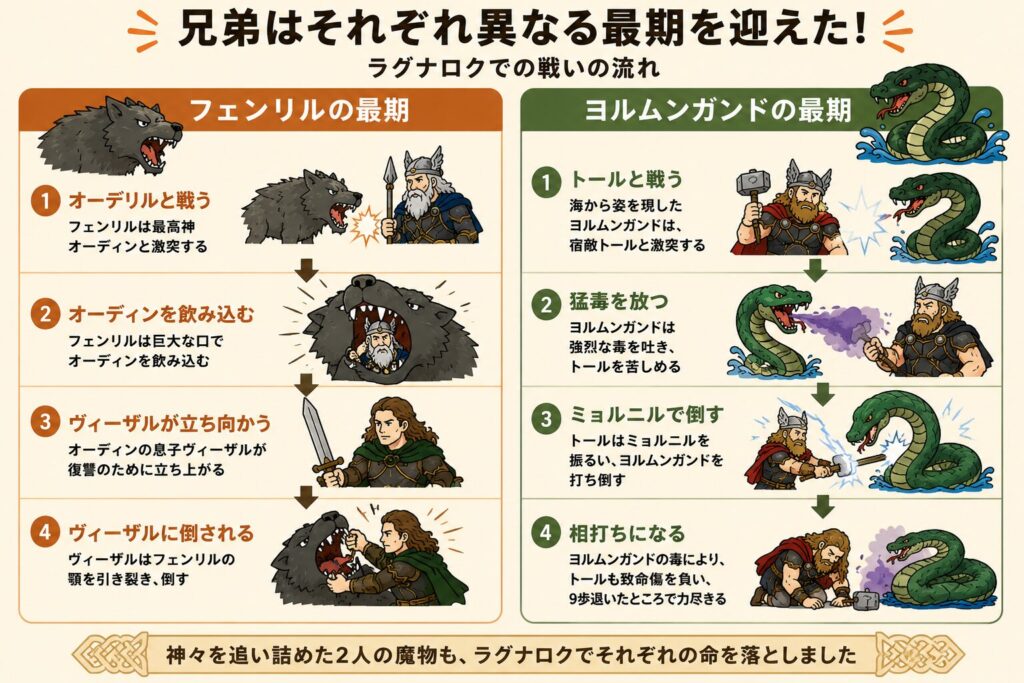 ラグナロクでのフェンリルとヨルムンガンドの最後