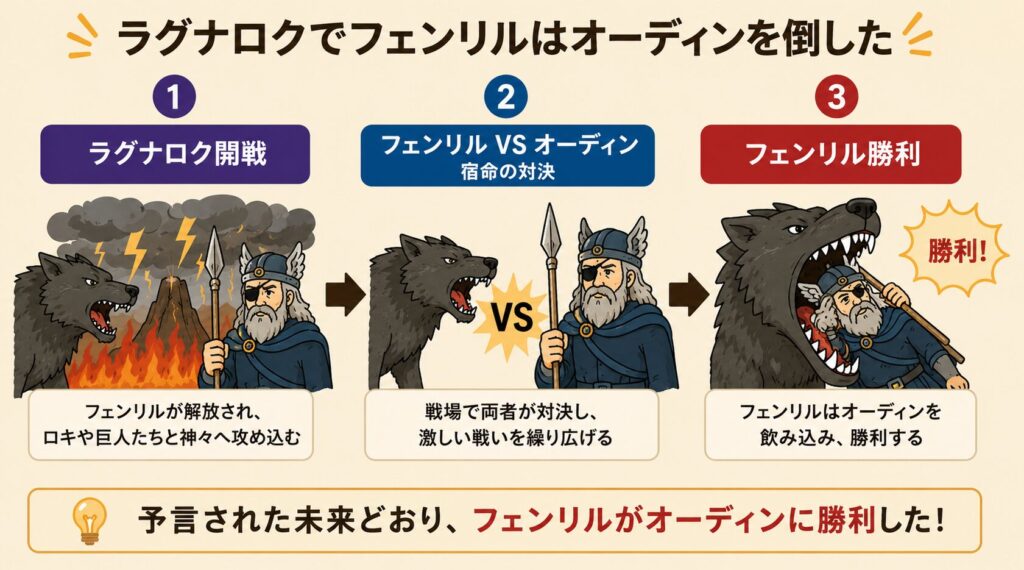 ラグナロクでのフェンリルとオーディンの戦い