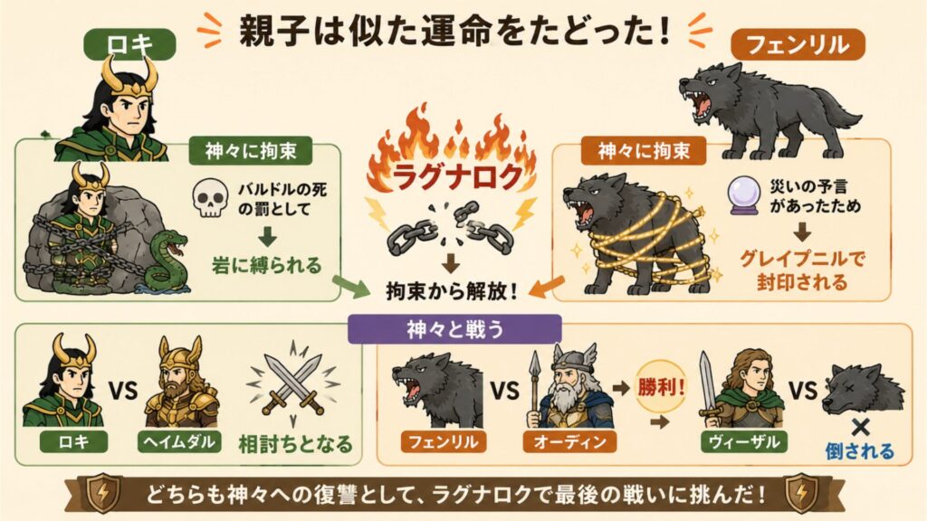 ロキとフェンリルのラグナロクでの戦い